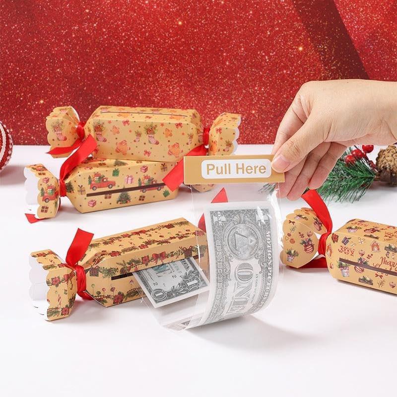4PCS Christmas Money Box for Cash Gift Pull,DIY Candy Christmas Money Holders for Cash,Funny Surprise Box Money Gift Box with 40 Transparent Bags