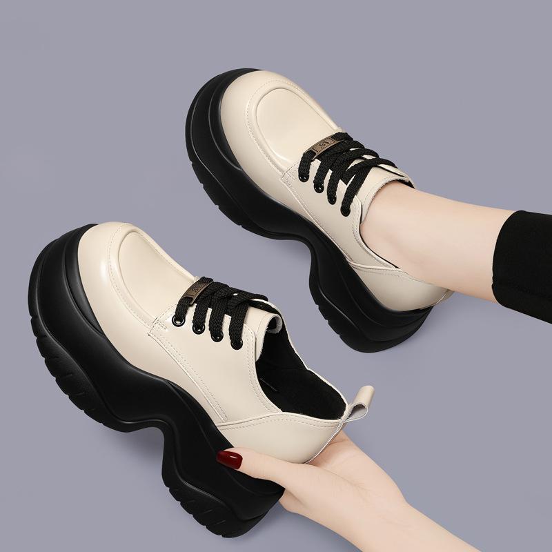 Thick-soled Loafer Patent Leather Women's Spring and Autumn New High Heel British Style Single Shoes Black Summer Leather Shoes Sponge Cake