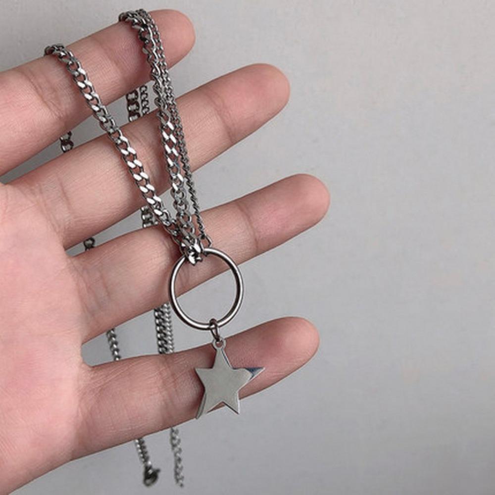 

Silver Pentagram Star Multilayer Necklace Chain Sweet Daily