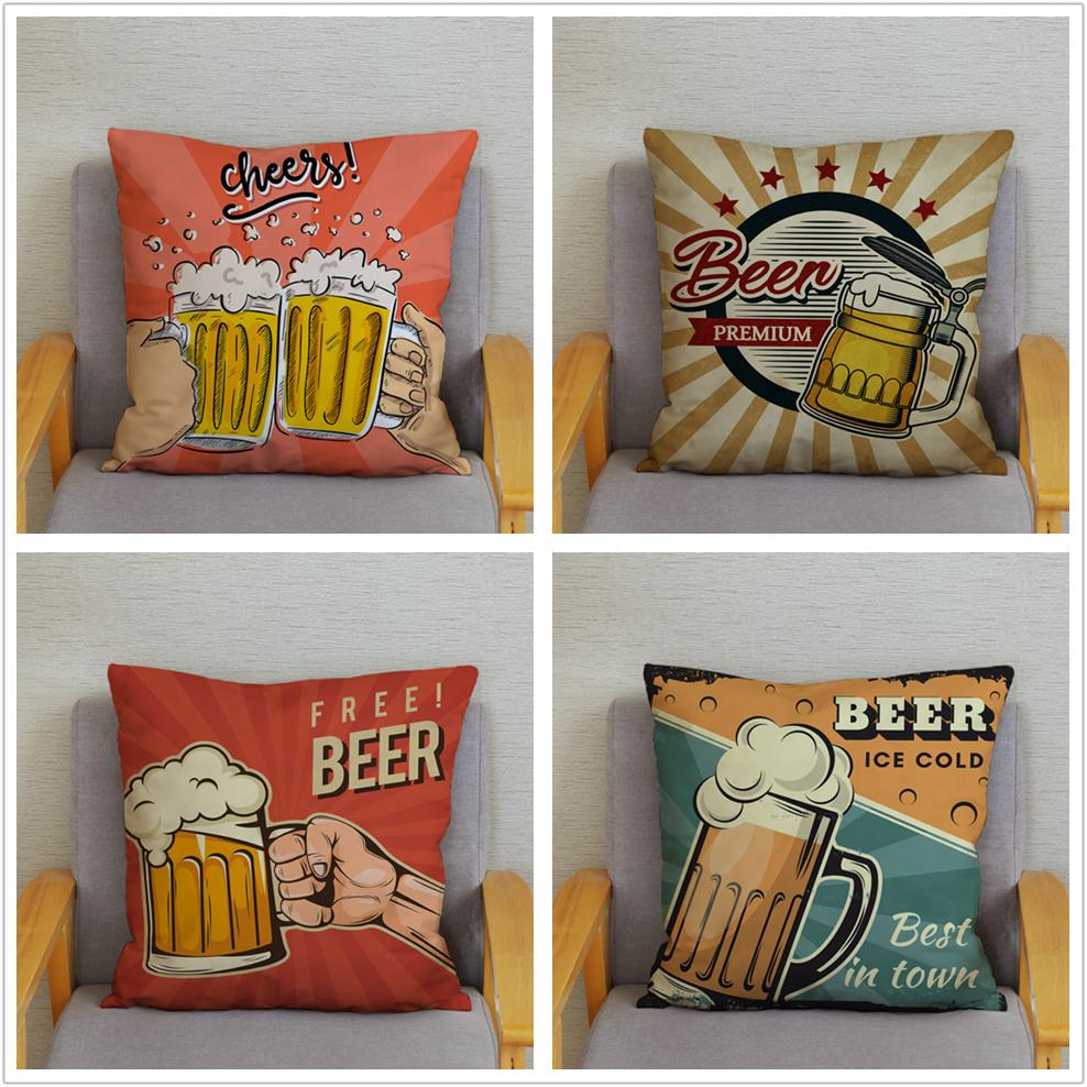 Vintage Beer Cushion Cover Peach Skin Pillowcase Fashion Home Decor Pillowcase Pillowcase
