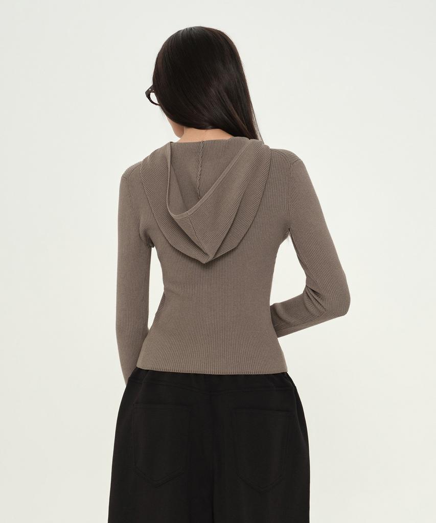 MUSINSA STANDARD WOMAN Women'S Ribbed Slim Hooded Knit Zip-Up [Taupe]