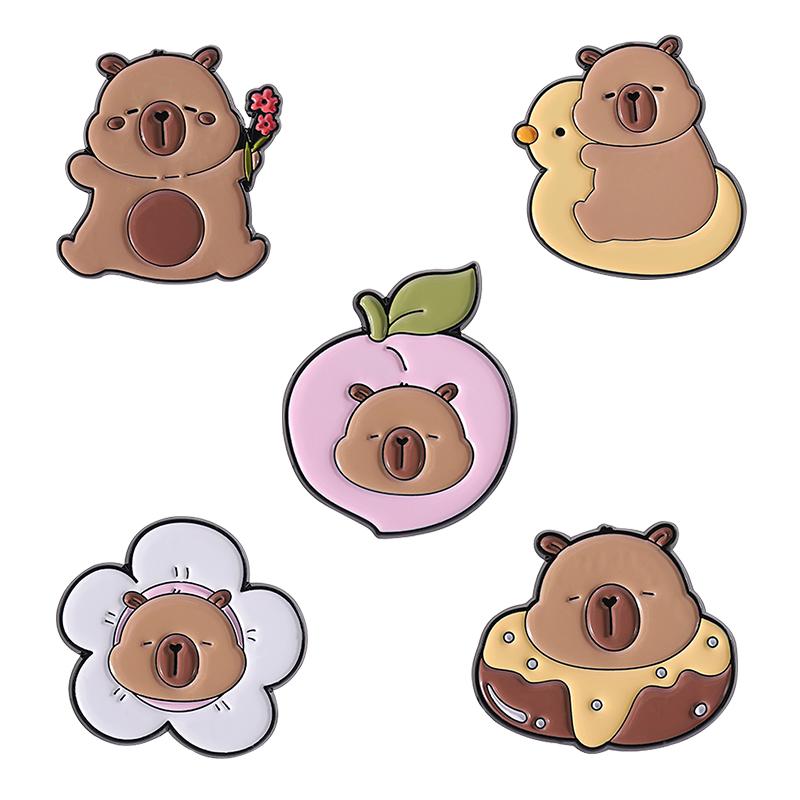 4-8PCS/SET Enamel Pins Custom Cute Capybara Oil Painting Brooches Lapel Badges Clothes Animal Jewelry Gift for Kids Friends