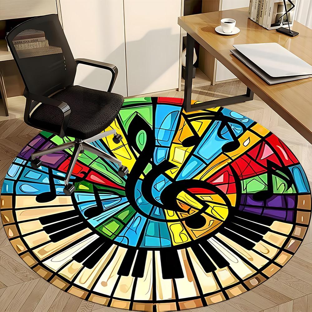 1pc Music Notes Office Round Area Rug,  Mat Suitable ForOffice, Under Office Chairs Bedroom Living Room Home Decor, Room Deco