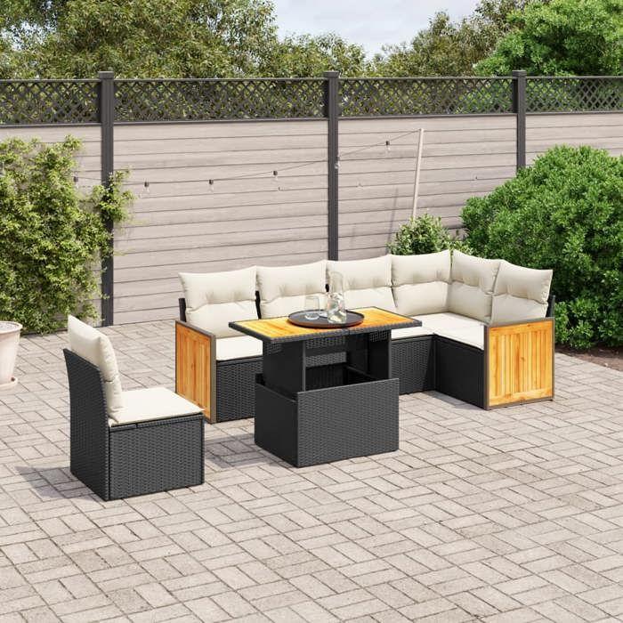 VidaXL Garden Lounge Set with Cushions 7 Pcs, Patio Sofas, Patio Furniture Set, Outdoor Furniture, Black 3273982