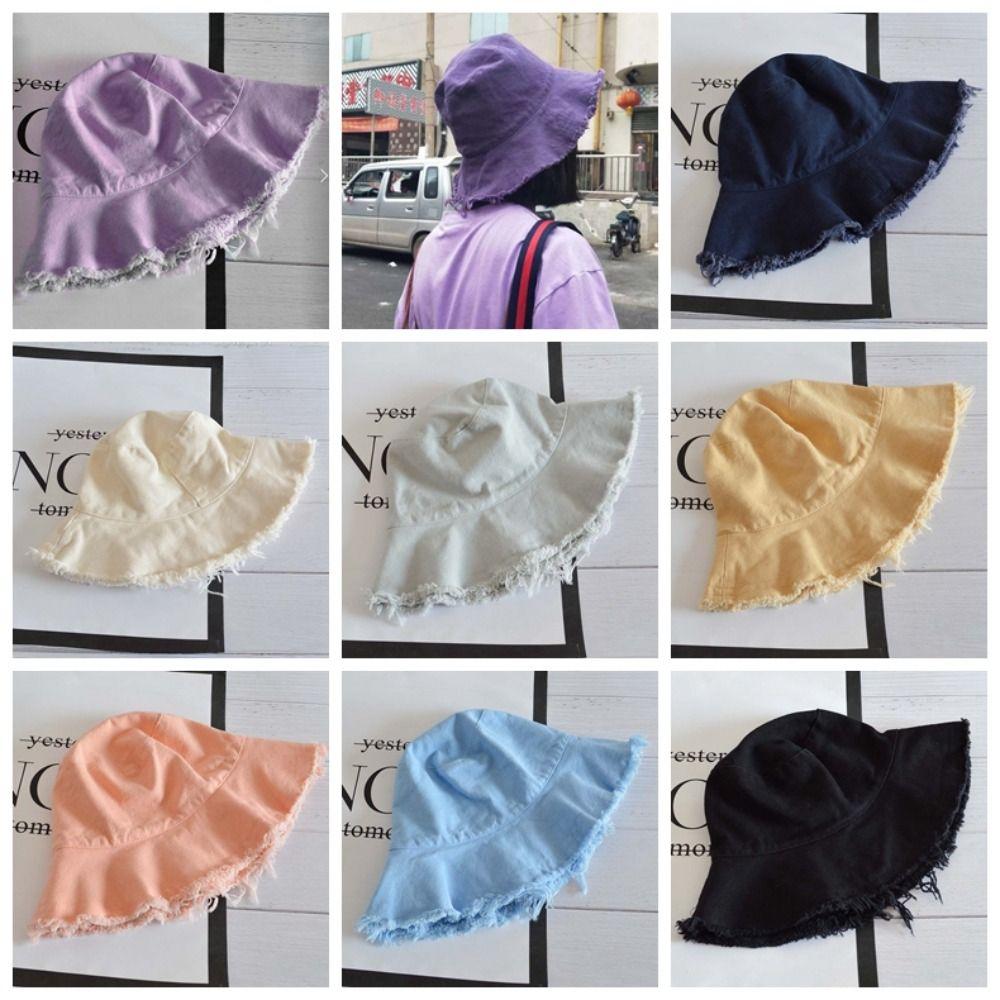 Foldable Raw Edge Fisherman Hat Sunshade Sun Protection Basin Cap Thin Bucket Hats  Women