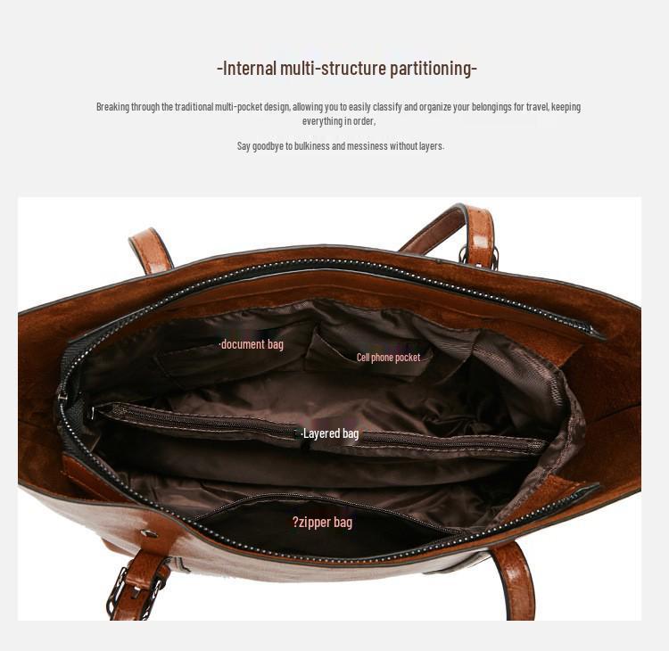 Geantă de mână și geantă tote de umăr la modă pentru femei 2023 din piele cu ceară de ulei - Stil european și american