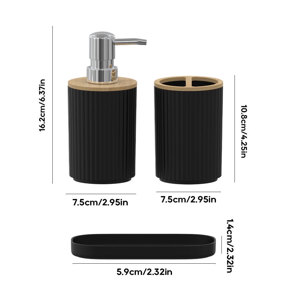 Ensemble de salle de bain en bois de bambou: Comprend Bouteilles, Brosse de Toilette, Porte-Brosse à Dents, Poubelle - 3 Pièces.