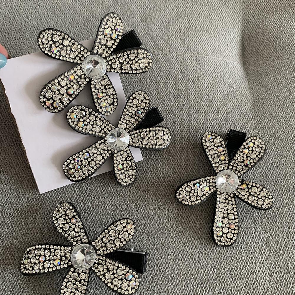 New 2 Pcs Cute Toddler Hair Clips Black Bow Diamond Slip Hair Pins Accessories Barrettes for Girls Kids Hairstyle DIY Decoration