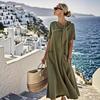 2026 Elegant Bow Pocket Short-Sleeved Loose Long Dress for Spring and Summer