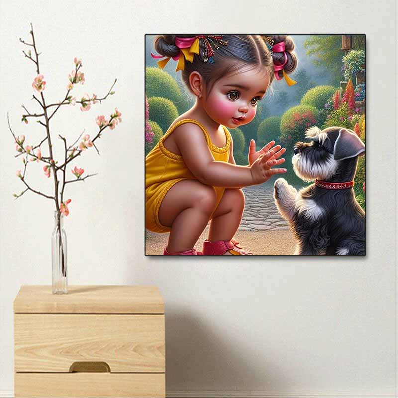 New Arrival 5D DIY Full Circle Diamond Painting "Girl and Dog" Embroidery Cross Stitch Home Decor Gift