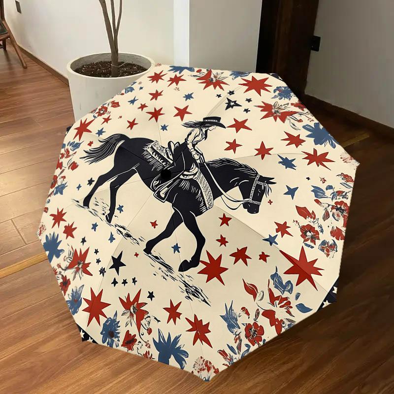1PC Cowgirl Horse Umbrella-8-Rib Reinforced Portable Folding Travel Suitable for All Seasons Outdoor Daily Use Is an Ideal Choice  -K0335