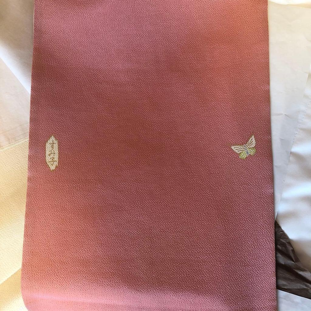 Used Peonies and butterflies Crepe fabric Nagoya obi
