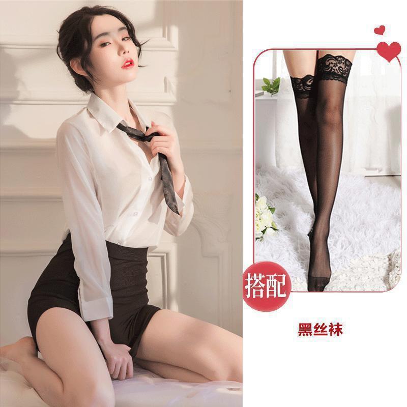 Smoke sexy lingerie sexy white shirt hip wrap tight secretary uniform perspective seduction passion pajamas teacher female