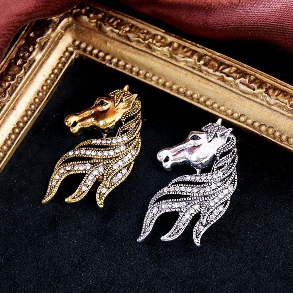 Elegant Retro Animal Brooch Crystal New Year Lapel Pin Fashion Vintage Horse Brooch  Men's Suit