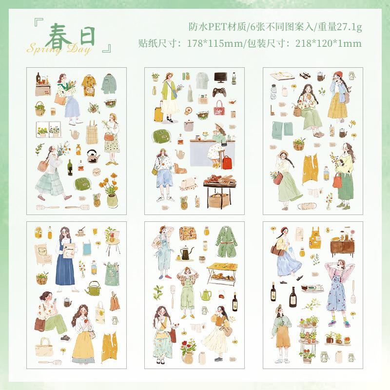 6pcs Cartoon Character PET Stickers - Die-Cut Decals for Journal & Scrapbooking