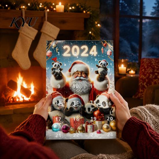 Creative Holiday Ornament Christmas Panda Advent Calendar, 24 Days Countdown Contains Acrylic Party Favors Ornaments, Cute Hanging Decorations