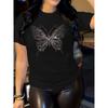 Europäische Größe Damen Schmetterling Grafikdruck T-Shirt Kurzarm Rundhalsausschnitt Lässiges Oberteil Frühling Sommer Kleidung