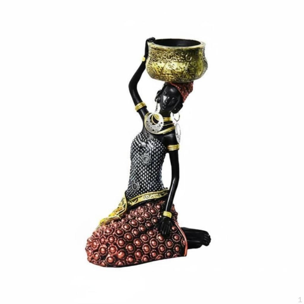 African Woman Figurine Artistic Design Exotic Candle Stand Tabletop Decoration Decorative Lady