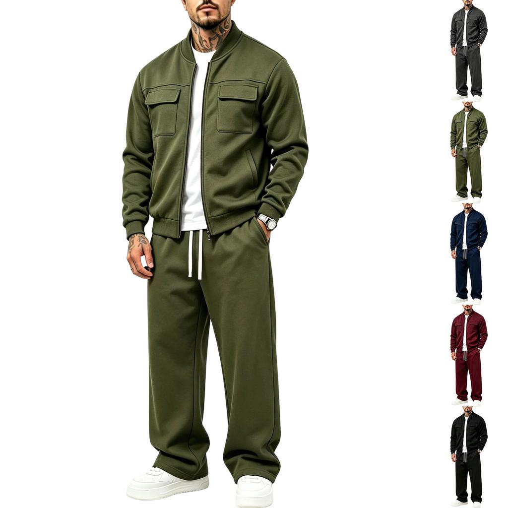 Men's 2 Piece Zip-Up Cardigan Jacket and Pants Set -Lined Fall Winter Athletic Casual Tracksuit