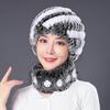 Hat Female Autumn Winter Trendy Versatile Rex Rabbit Hair Cycling Warm Ear Protection Fur Hat Scarf Set