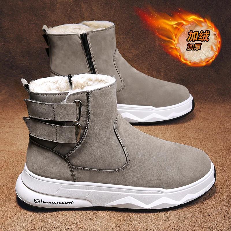 Hot Men Furry Snow Boots 2025 New Winter Warm Anti-slip Retro Zipper Anti-slip Outdoor Boot Thick Sole Casual Cotton Mens Shoes