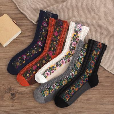 Pattern Cotton Women's Socks Small Floral Fashion Tube Socks Winter Warm Women's Socks