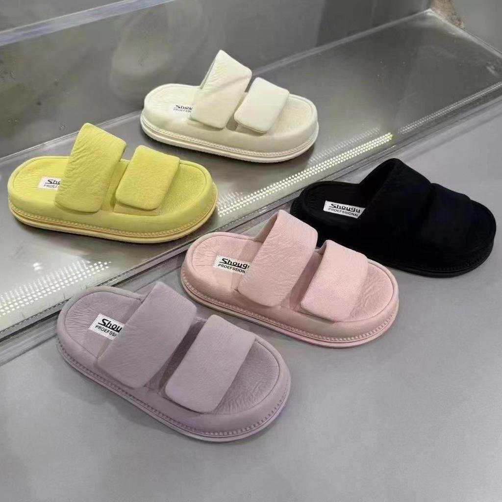 Step on shit feeling Velcro platform bread slippers women's outer wear 2025 summer new fashionable and comfortable casual beach shoes