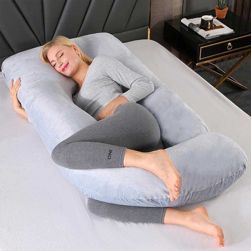 Crystal Velvet J-shaped Pregnancy Pillow Nursing Pillow Pregnant Woman Belly Support Pillow Side Sleeping Pillow Waist Pillow