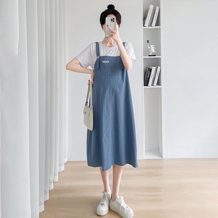 2023 Fashionable Loose Cotton Maternity Spliced Overalls Dress