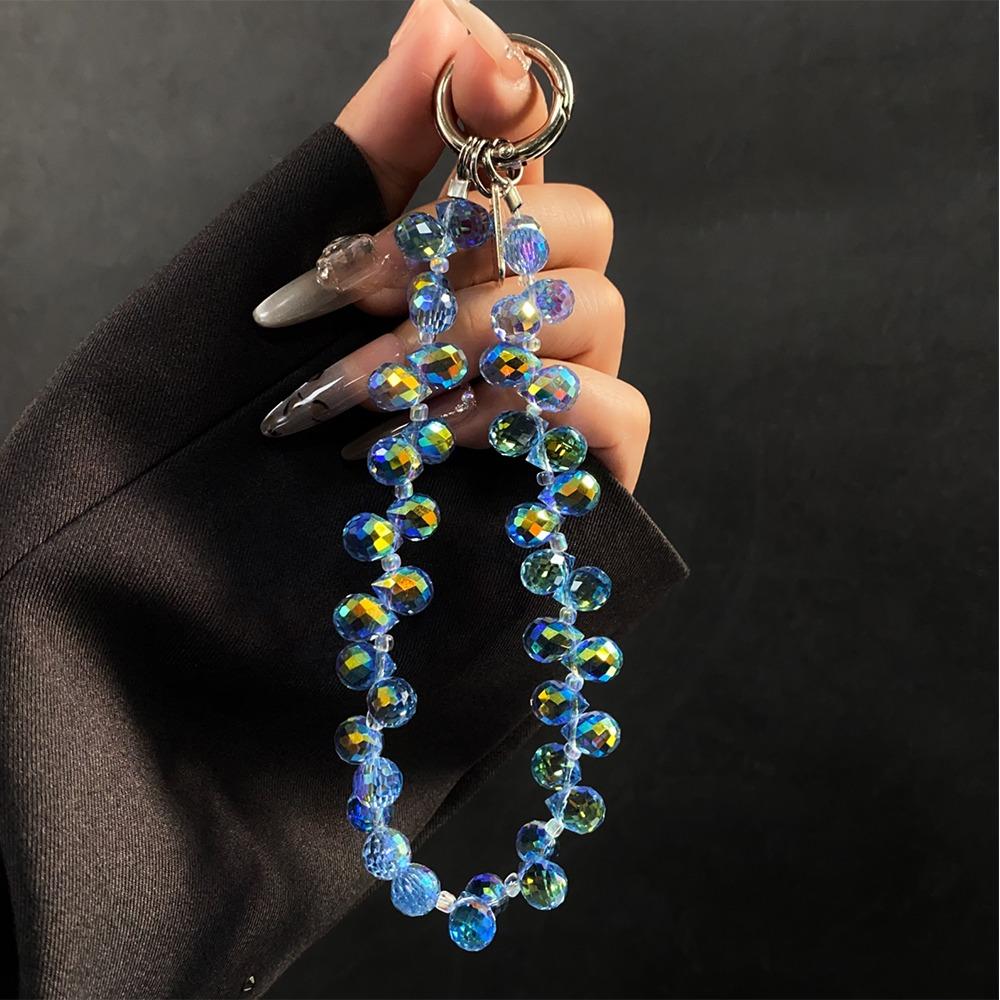 Glitter Crystal Bead Keychain Transparent Phone Lanyard Wrist Crystal Chain  for Women Girls