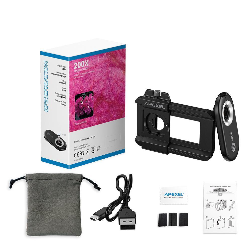 200x HD Optical Phone Microscope for Skin, Textile, and Biological Research