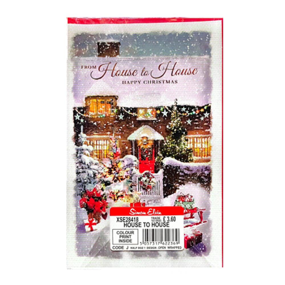 Simon Elvin Happy Christmas House To House Winter Scene Christmas Card (Pack of 6)