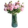 Fiori Artificiali in Seta Peonia a 3 Teste Rosa Occidentale Ornamento Floreale per Decorazione Matrimonio