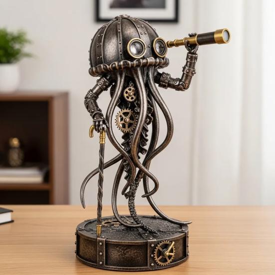 Steampunk Animal Explorer Statue Vintage Animal Desk Figurine Animal Sculpture with Gear