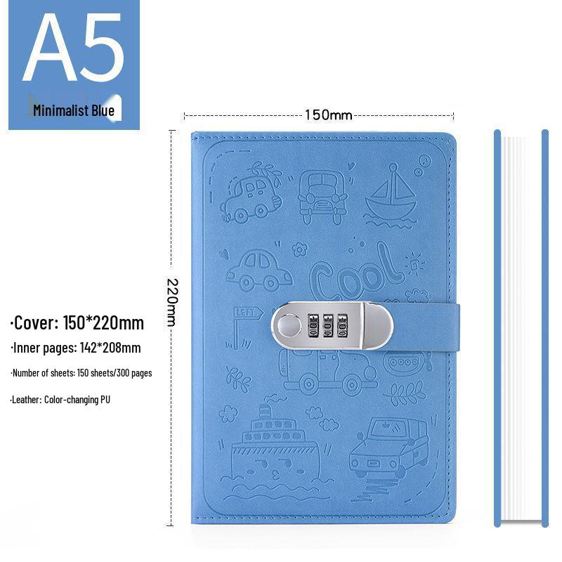 Password Diary Notebook with Lock - Thickened Cartoon Student Notepad