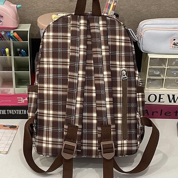 Retro-karierter Welpen-Rucksack im College-Stil für Herbst/Winter – stylische All-Match-Schultasche für Mädchen
