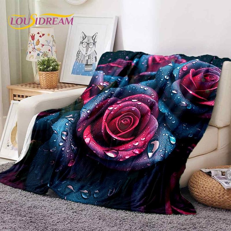 Mantas Suaves Románticas Nórdicas con Flores de Rosa 3D, Manta de Tiro para Mantener el Calor, Manta Cómoda para Picnic, Camas, Sofá, Dormitorio del Hogar, Regalo