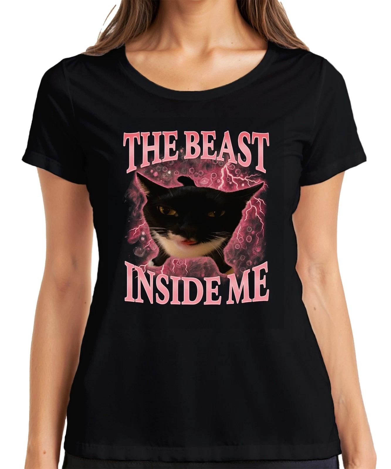 Die Bestie in mir ist unaufhaltsam schwarze Katze rosa Blitz Damen T-Shirt XXXL