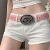 Trendy Brand Pink Embossed Belt Luxury Design PU Waist Belt for Women Spice Girls