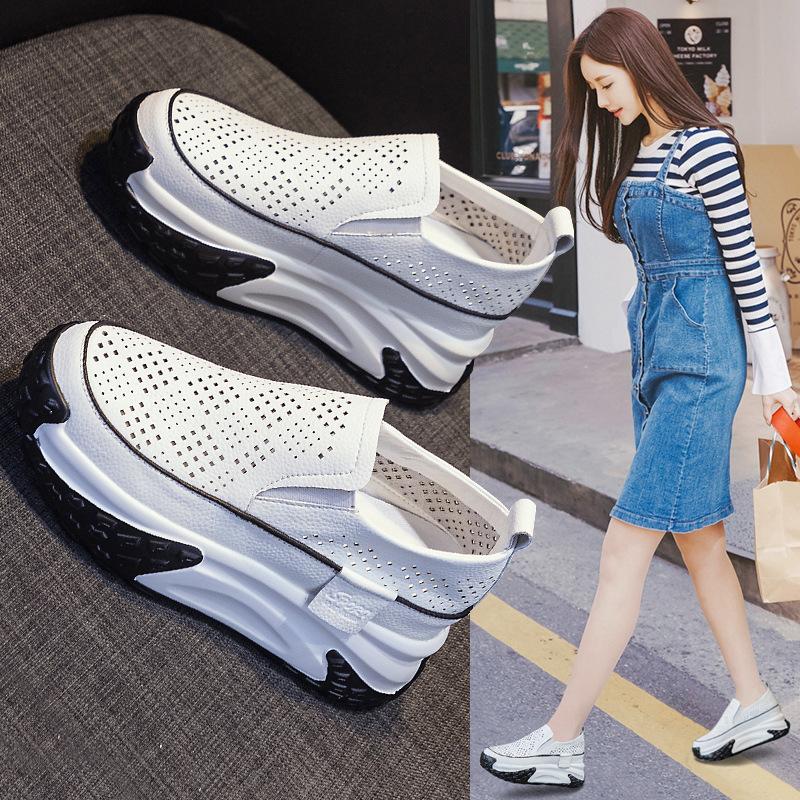 Cowhide Hollow Dad Shoes Women's Summer 2025 New Retro Lightweight Inner Height Increase Casual Sports Shoes Platform Sandals