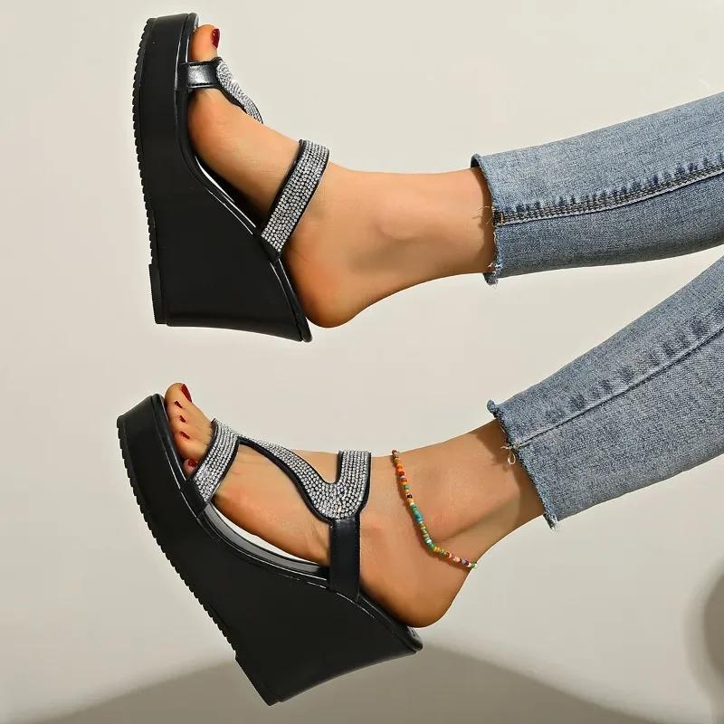 Fashion Shoes for Women 2025 Summer Open Toe Women's Slippers Hot Sale Crystal Platform Wedge Sandals Fashion High Quality Dress Slipper