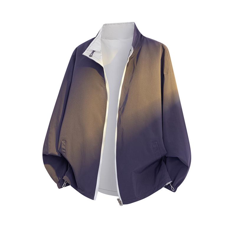 Reversible Stand Collar Unisex Jacket, 2025 Spring/Autumn, American Plus Size, Loose Fit, Casual Windproof Design.
