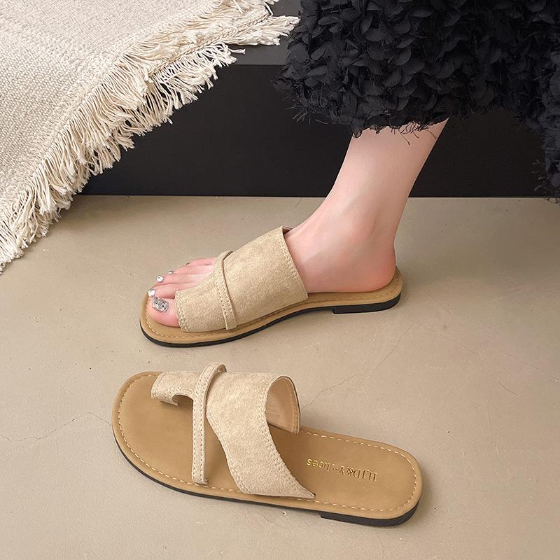 Outer cover toe flat-bottomed slippers women's summer 2025 new casual versatile open-toed flat-bottomed cool slippers beach shoes