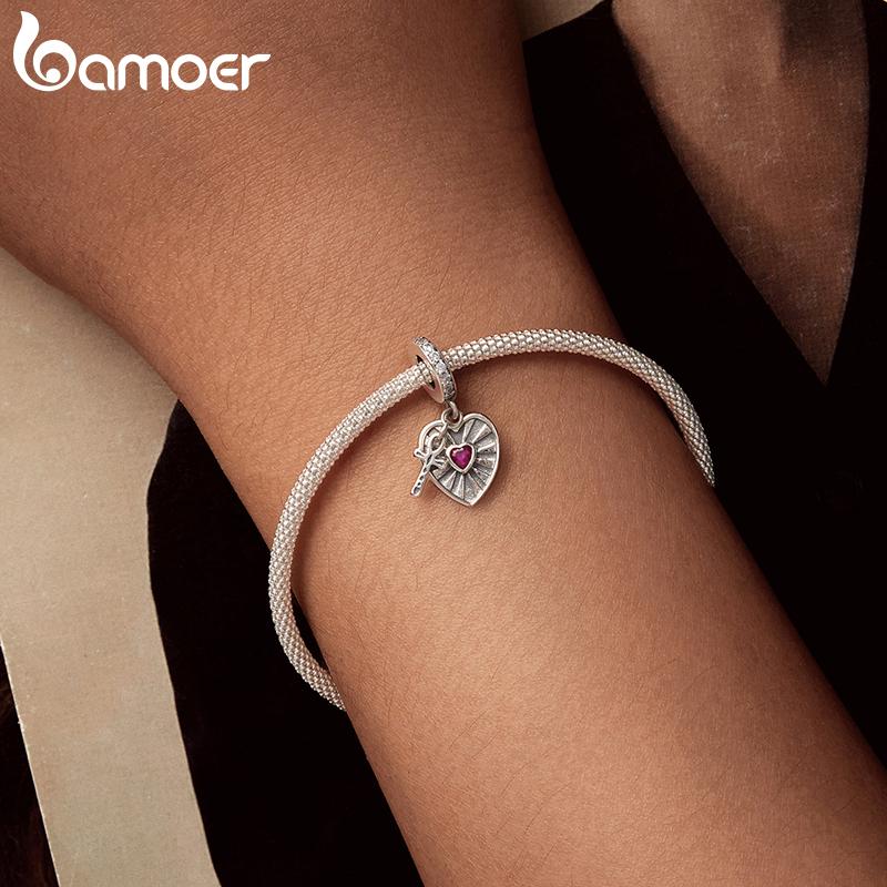 AMOER Solid 925 Srebro Sterling Różowe Serce Charm Koralik pasuje Oryginalna Bransoletka i Naszyjniki Biżuteria Bamoer Infinity Love Charm