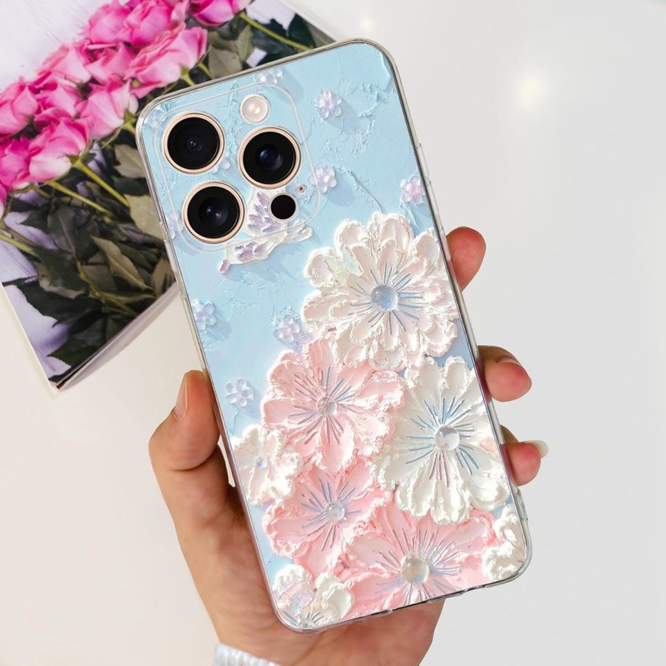 Flower Butterfly Women Fashion Back Cover For iPhone 16 Pro 16 Plus 16 Pro Max Phone Funda Transparent Soft TPU Silicone Case