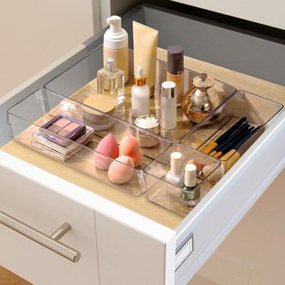 Plastic Clear Makeup Boxs Compartment Multifunctional Plastic Trays Organizer Decoration Transparent Stackable Drawer Dividers