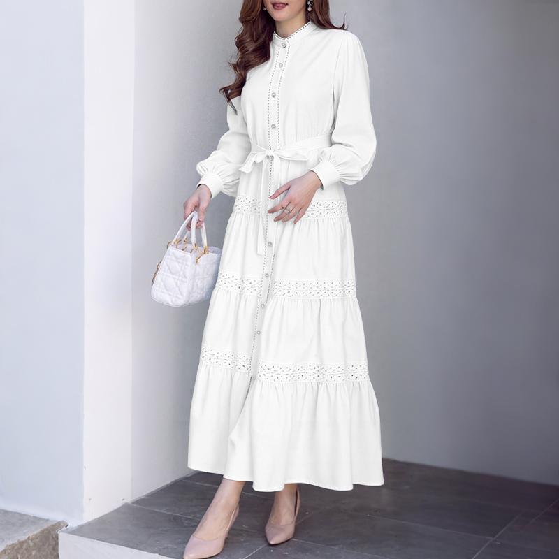 ZANZEA Women Casual Round Neck Loose Long Sleeve Dress