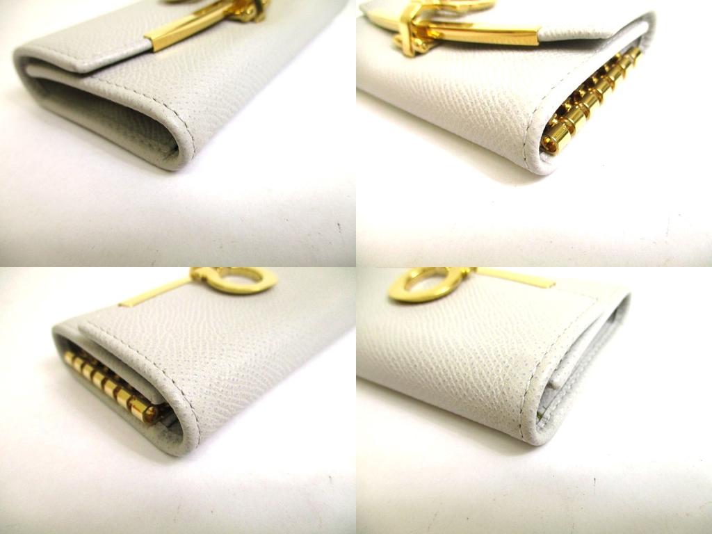 Authentic Salvatore Ferragamo Gancini Light Gray Leather Gold H/W 6Pics Key Chain #a980  Refurbished