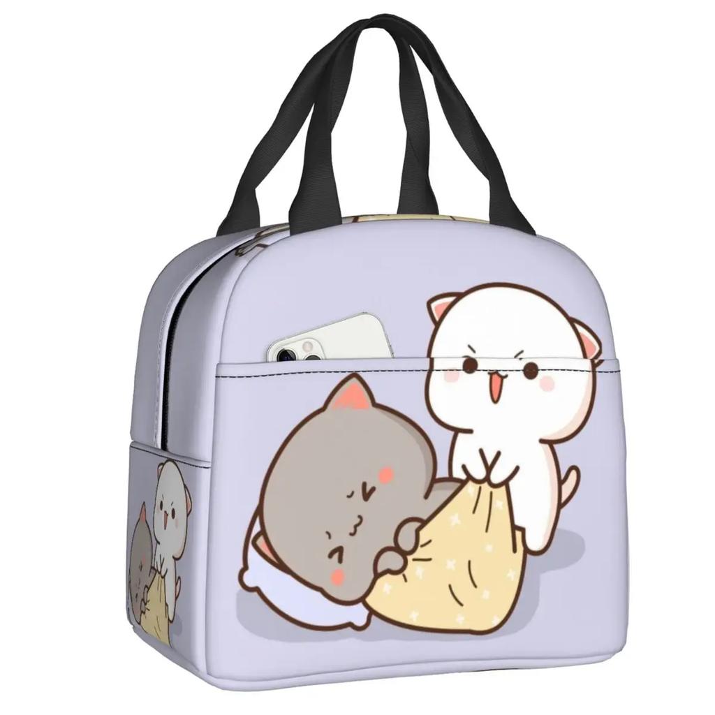 Cartoon Mochi Katze Peach Und Goma Brotdose Frauen Wiederverwendbar Auslaufsicher Kühlbox Thermisch Essen Isoliert Lunchtasche Kinder Schule Kinder