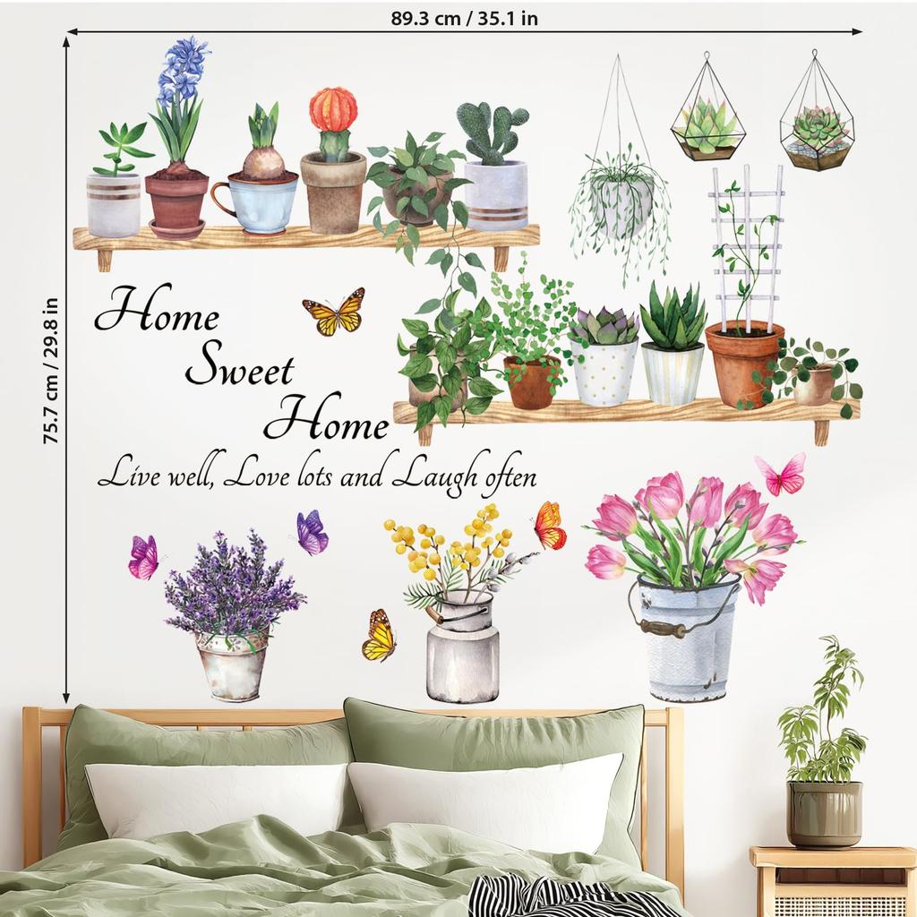 DECOWALL Flower Pot Wall Sticker Decor Potted Plant Kindergarten Nursery Kids Room DIY Baseboard Entrance Hallway Nordic Stylish Wall Transfer Sticker